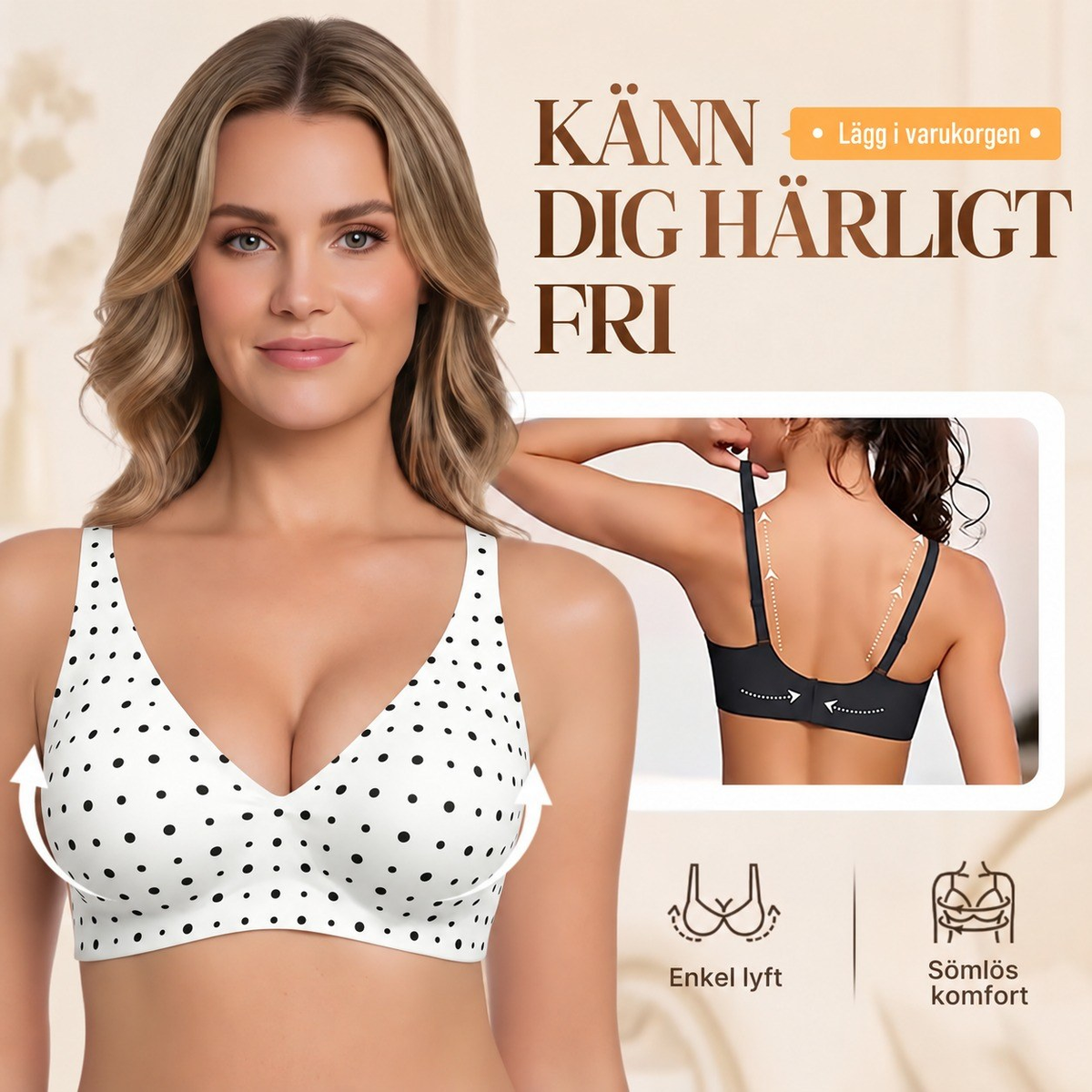 FriLift | Sömlös bygelfri BH med naturligt lyft