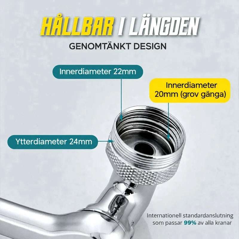 SnurrFlow | Roterbar kranförlängare 1080° med 2 strållägen