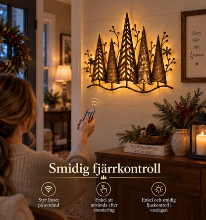 SkogGlow | Upplyst väggdekoration i metall med skogsmotiv