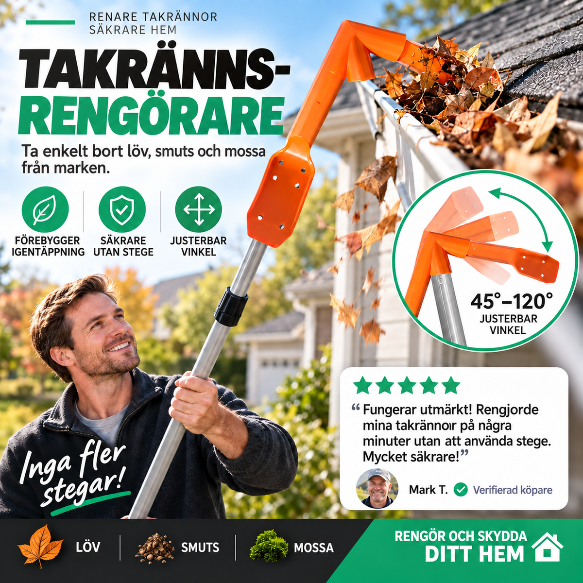 RännClean | Rengöringsverktyg för hängrännor – rensa från marken utan stege